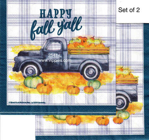 AT-2541-L-S  Set of 2 Blue Pickup Happy Fall Yall Napkin for Decoupage