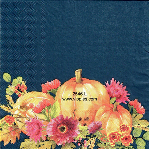 AT-2546-L Dark Blue Pumpkins Flowers Napkin for Decoupage