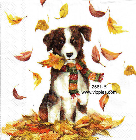 AT-2561-B Dog Scarf Leaves Napkin for Decoupage