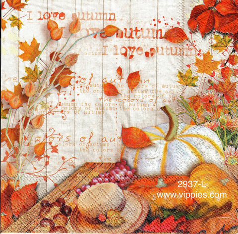 AT-2937-L.1 I Love Autumn Hats Leaves Napkin for Decoupage