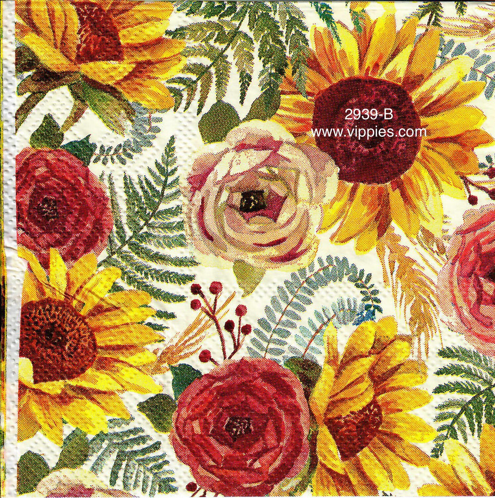 AT-2939-B Sunflowers Roses Ferns Napkin for Decoupage