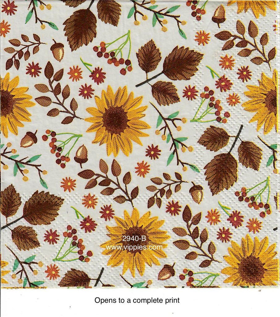 AT-2940-B Sunflowers Acorns Napkin for Decoupage