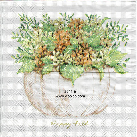 AT-2941-B White Pumpkin Floral Arrangement Napkin for Decoupage