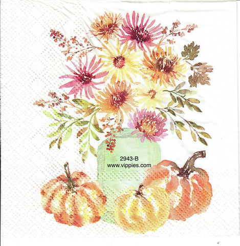 AT-2943-B Pumpkins Floral Jar Napkin for Decoupage