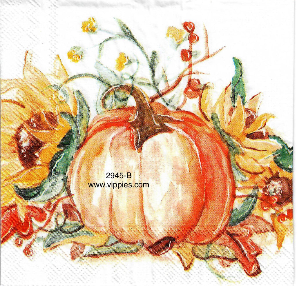 AT-2945-B Pumpkins Sunflowers Leaves Napkin for Decoupage