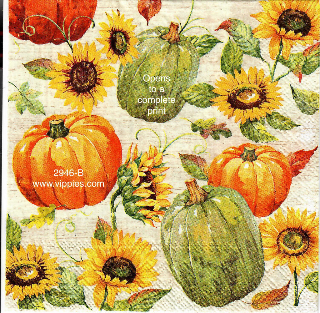 AT-2946-B Allover Pumpkins Sunflowers Napkin for Decoupage