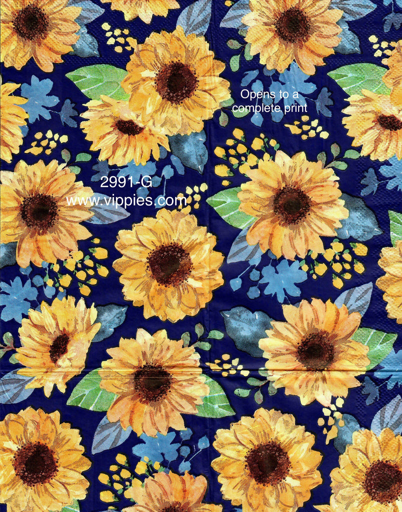 AT-2991-G Sunflowers on Dark Blue Guest Napkin for Decoupage