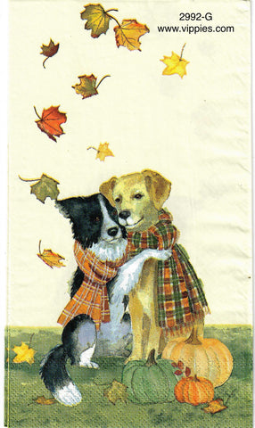 AT-2992-G Hugging Dogs Scarves Leaves Guest Napkin for Decoupage