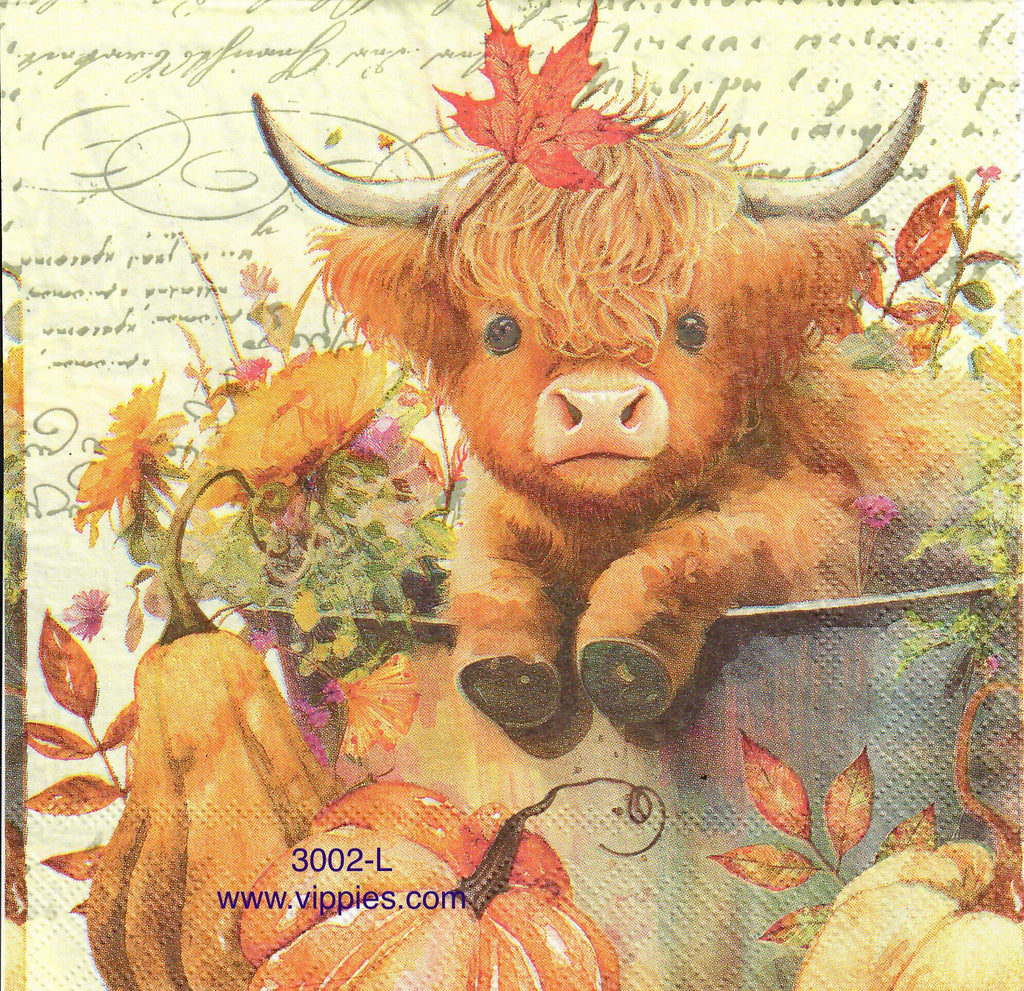 AT-3002-L Autumn Highland Cow Napkin for Decoupage