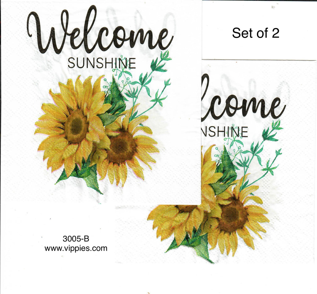 AT-3005-B-S Set of 2 Welcome Sunshine Sunflowers Napkin for Decoupage