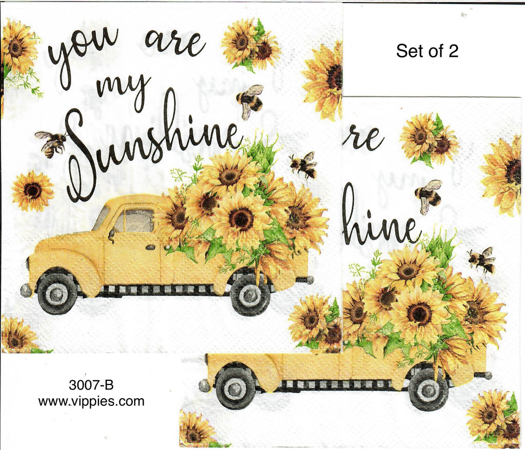 AT-3007-B-S Set of 2 You Are My Sunshine Yellow Truck Napkin for Decoupage