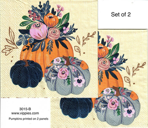 AT-3015-B-S Set of 2 Pumpkins Flowers Napkin for Decoupage