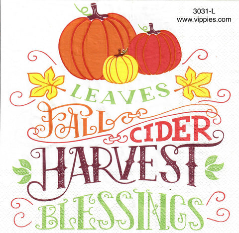 AT-3031-L Harvest Blessings Leaves Fall Cider Napkin for Decoupage