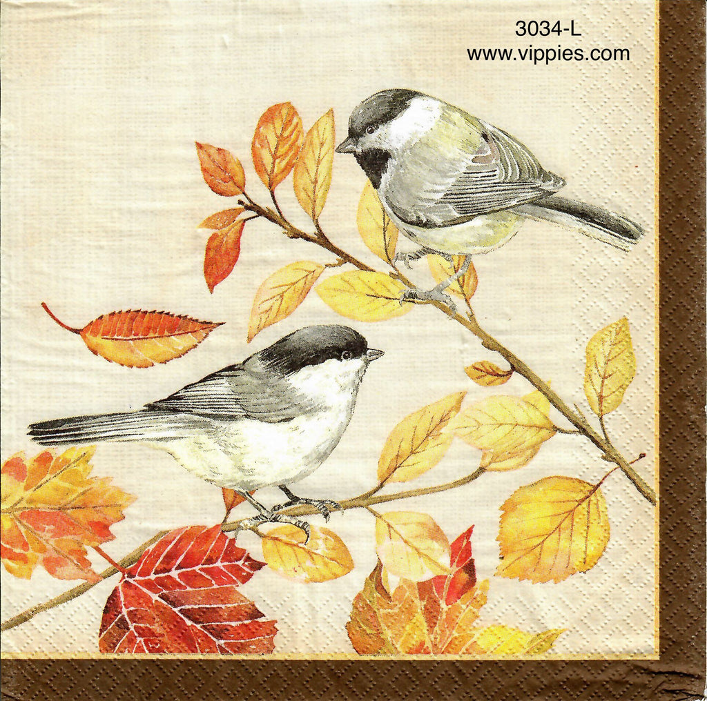 AT-3034-L Autumn Birds Leaves Napkin for Decoupage