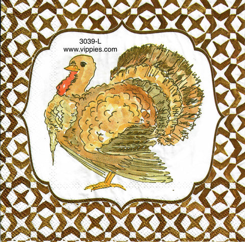 AT-3039-L Turkey Brown Border Napkin for Decoupage