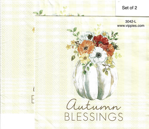 AT-3042-L-S Set of 2 Autumn Blessings Pumpkins Napkin for Decoupage