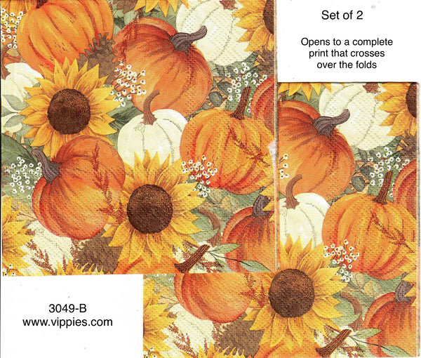 AT-3049-B-S Set of 2 Pumpkin Sunflowers Napkin for Decoupage