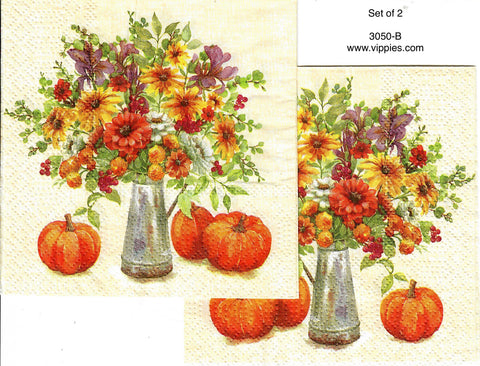 AT-3050-B-S Set of 2 Pitcher Floral Pumpkins Napkin for Decoupage