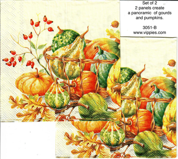 AT-3051-B-S Set of 2 Pumpkin Gourds Napkin for Decoupage