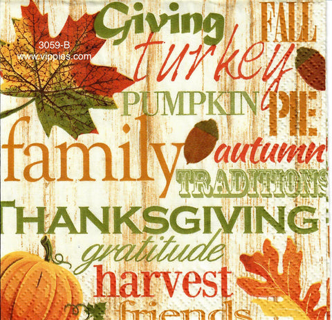 AT-3059-B Thanksgiving Words Napkin for Decoupage