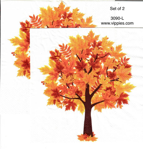 AT-3090-L-S Set of 2 Fall Tree Napkin for Decoupage