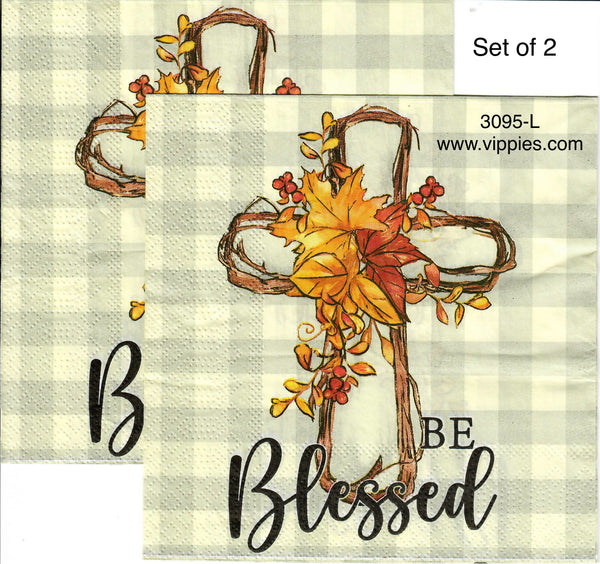 AT-3095-L-S Set of 2 Be Blessed Cross Napkin for Decoupage