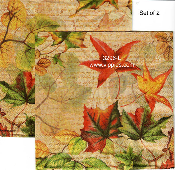 AT-3296-L-S Set of 2 Fall Leaves Collage Napkin for Decoupage