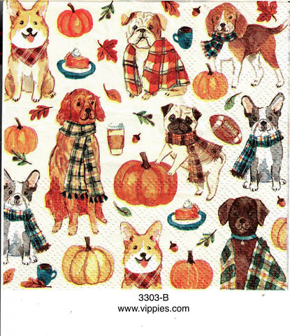 AT-3303-B Autumn Dogs Scarves Napkin for Decoupage