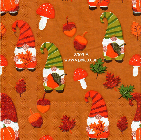AT-3309-B Fall Gnomes on Orange Napkin for Decoupage