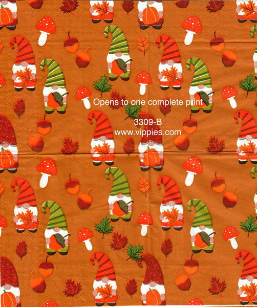 AT-3309-B Fall Gnomes on Orange Napkin for Decoupage