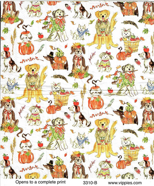 AT-3310-B Harvest Dogs Napkin for Decoupage
