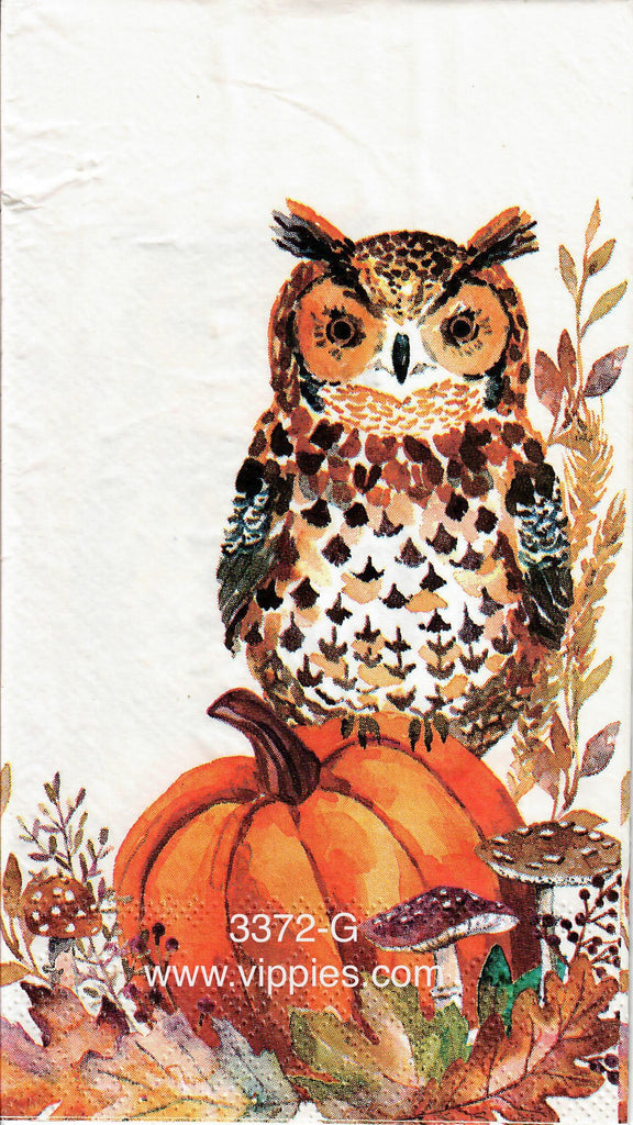 AT-3372-G Owl Pumpkin Guest Napkin for Decoupage