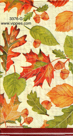 AT-3376-G Leaves Acorns Border Guest Napkin for Decoupage