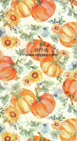 AT-3377-G Pumpkins Teal Leaves Guest Napkin for Decoupage