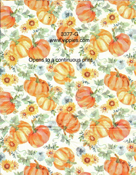 AT-3377-G Pumpkins Teal Leaves Guest Napkin for Decoupage