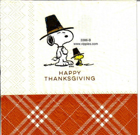 AT-3386-B Happy Thanksgiving Snoopy Pilgrims Napkin for Decoupage