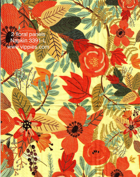 AT-3391-L Give Thanks Autumn Leaves Flowers Napkin for Decoupage