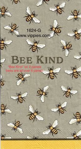 BB-1624-G Bee Kind on Gray Guest Napkins for Decoupage