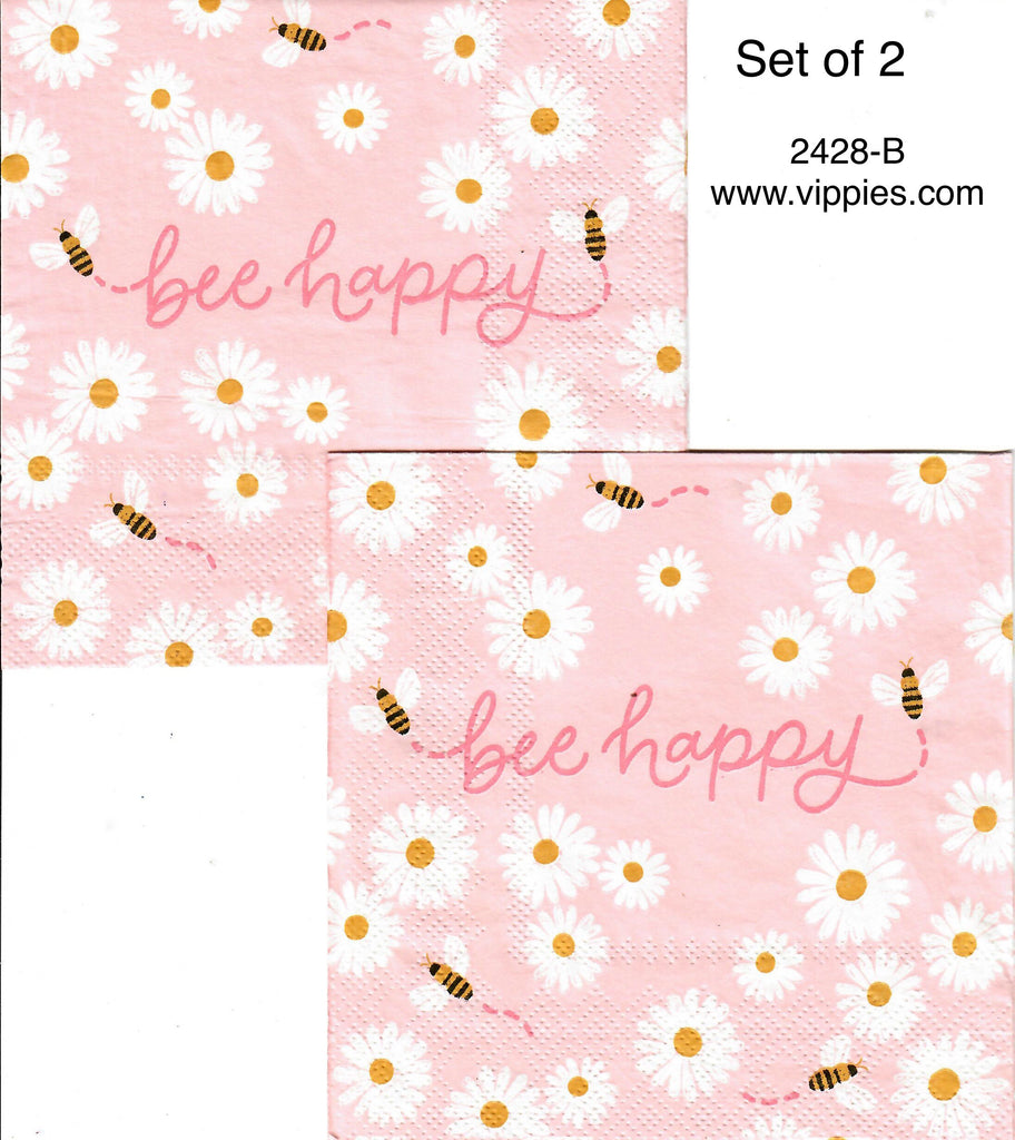 BB-2428-B-S Set of 2 Bee Happy Bees Daisies Napkin for Decoupage
