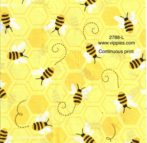 BB-2788-L Bees on Yellow Napkin for Decoupage