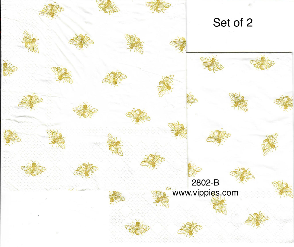 BB-2802-B-S Set of 2 Overall Gold Bees Napkin for Decoupage