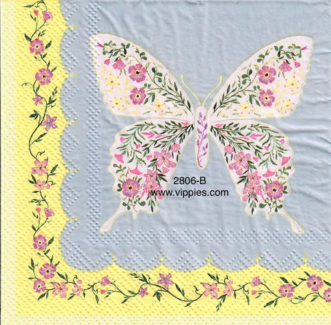 BB-2806-B Butterfly Yellow Border Napkin for Decoupage