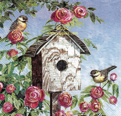 BB-2823-L Birdhouse Roses Napkin for Decoupage