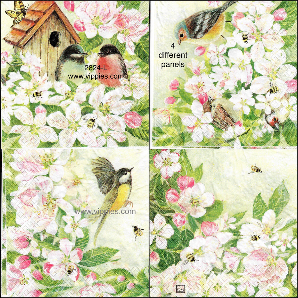BB-2824-L Blossoms Birdhouse Birds Napkin for Decoupage
