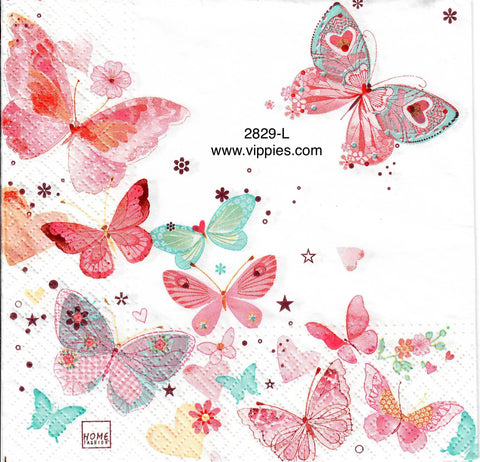 BB-2829-L Pink Blue White Butterflies Napkin for Decoupage
