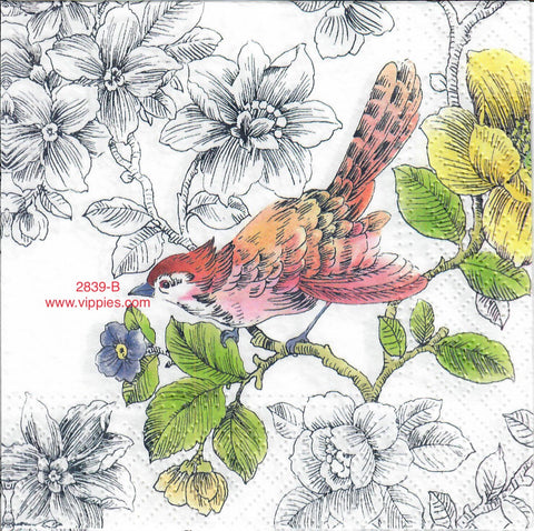 BB-2839-B Pink Bird Branches Napkin for Decoupage