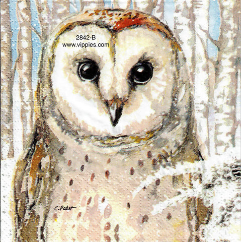 BB-2842-B Snow Owl Birches Napkin for Decoupage