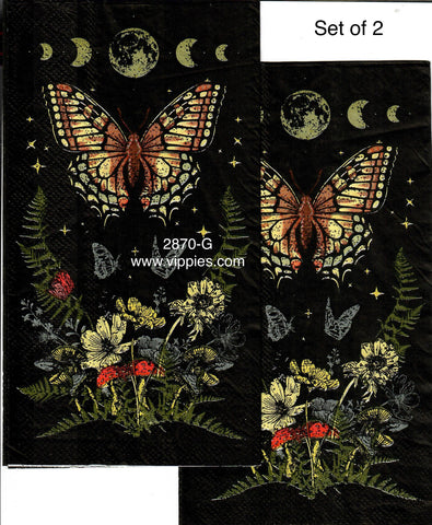 BB-2870-G-S Set of 2 Nighttime Butterflies Guest Napkin for Decoupage