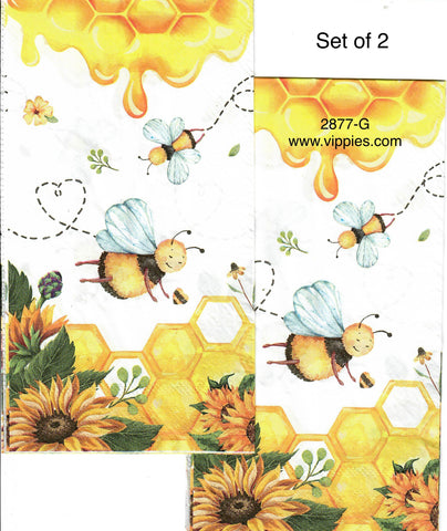 BB-2877-G-S Set of 2 Honeycomb Bees Guest Napkin for Decoupage