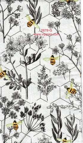 BB-2878-G Bees Honeycomb Flowers Guest Napkin for Decoupage